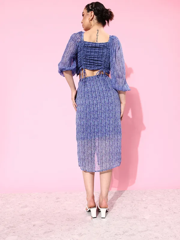 Blue_Chiffon_Abstract_Casual_Gathered_Skirt_For_Women