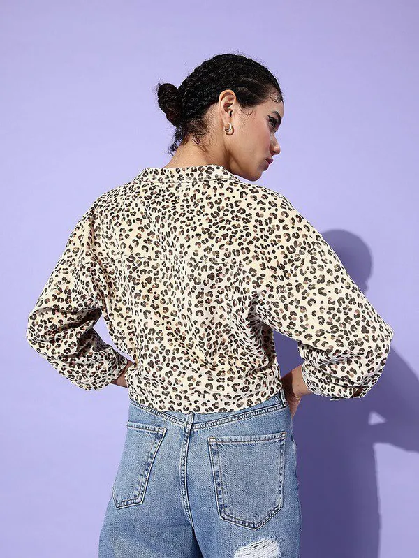 Beige_Corduroy_Full_Sleeve_Animal_Print_Casual_Jacket_For_Women