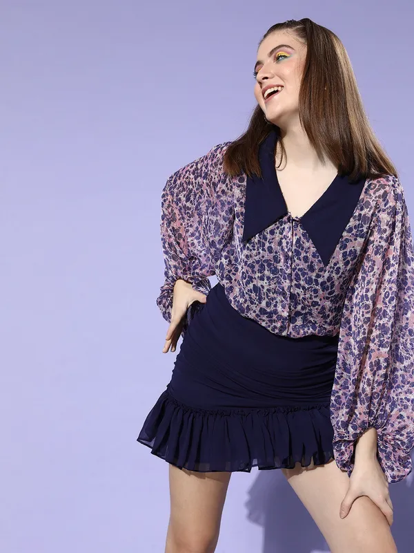 Women_Blue_Printed_Shirt_with_Solid_Skirt_Co-ords_Set