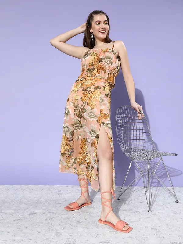 Women_Peach_Printed_Top_with_Skirt_Co-ords_Set