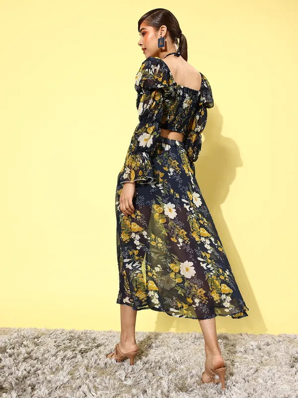 Multicolor_Chiffon_Square_Neck_Top_&_Skirt_Co-ords_Set_For_Women