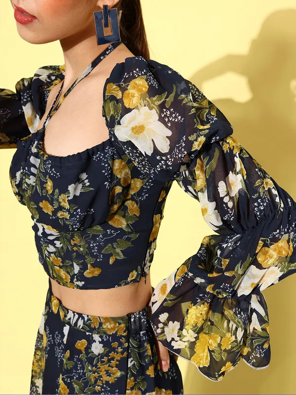 Multicolor_Chiffon_Square_Neck_Top_&_Skirt_Co-ords_Set_For_Women