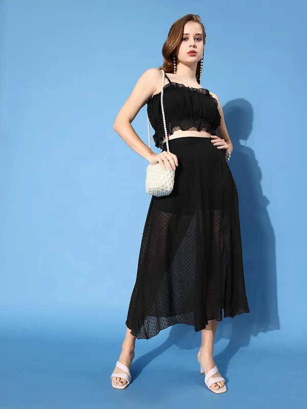 Black_Chiffon_Square_Neck_Top_&_Skirt_Co-ords_Set_For_Women