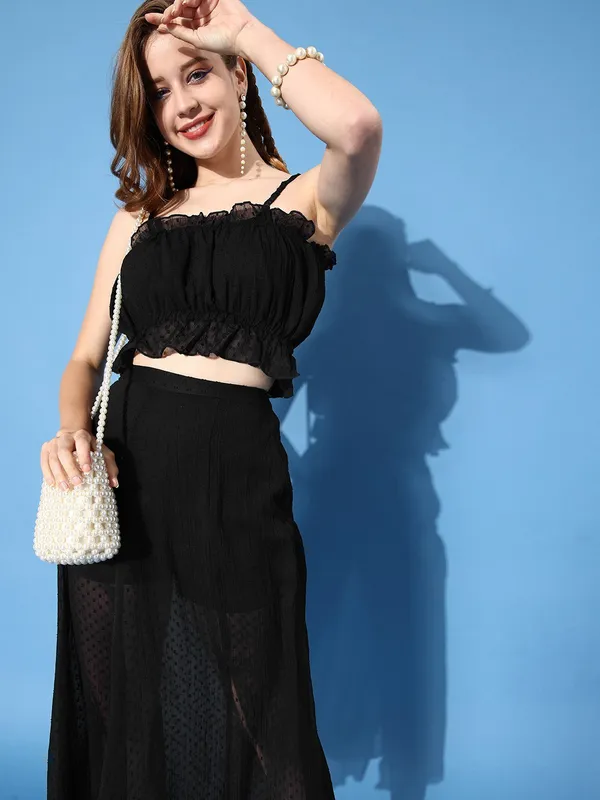 Black_Chiffon_Square_Neck_Top_&_Skirt_Co-ords_Set_For_Women