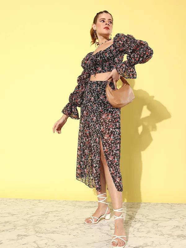 Women_Black__Pink_Printed_Top_With_Skirt_Co-ords_Set