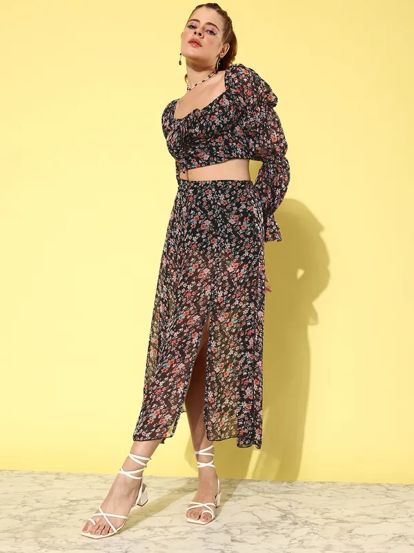Women_Black__Pink_Printed_Top_With_Skirt_Co-ords_Set