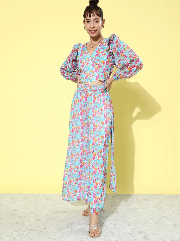 Blue__Pink_Abstract_Print_Ruffled_Puff_Sleeves_Chiffon_Top__Palazzos_Co-ords_Set