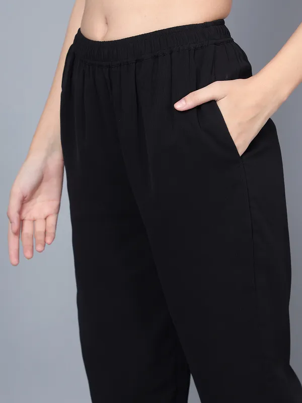 Solid_Black_Collared_Neck_Longline_Shirt_Trouser_With_Cami_Co-ords_Set_For_Women