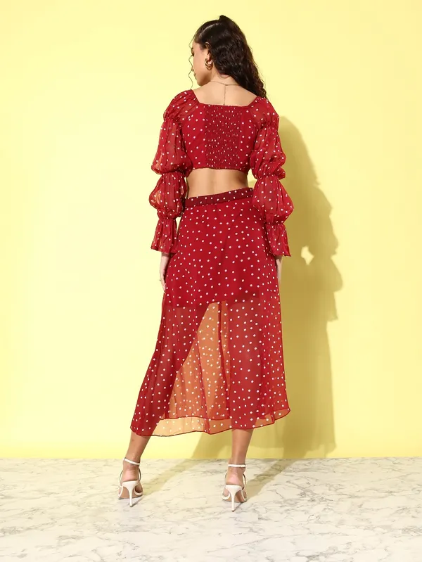 Polka_Dots_Printed_Tie-up_Square_Neck_Top_With_Skirt_Co-ords_Set