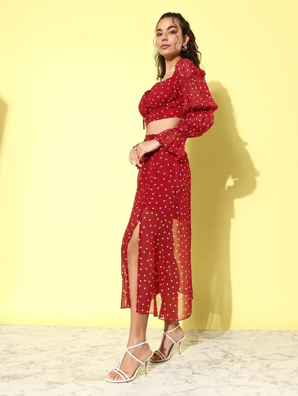 Polka_Dots_Printed_Tie-up_Square_Neck_Top_With_Skirt_Co-ords_Set
