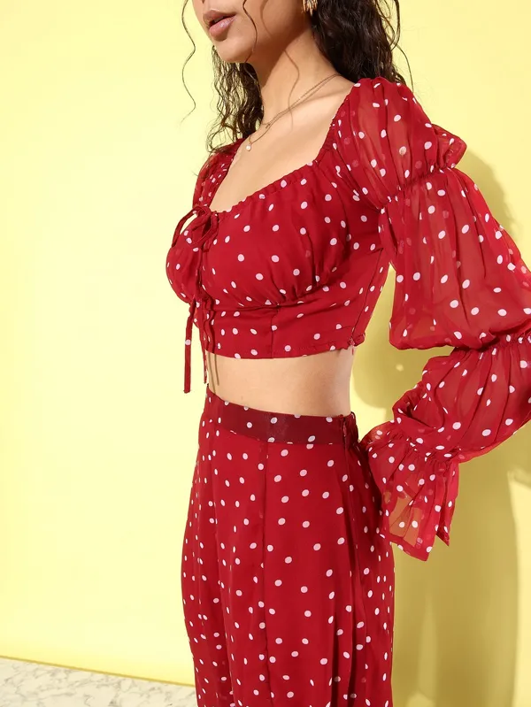 Polka_Dots_Printed_Tie-up_Square_Neck_Top_With_Skirt_Co-ords_Set