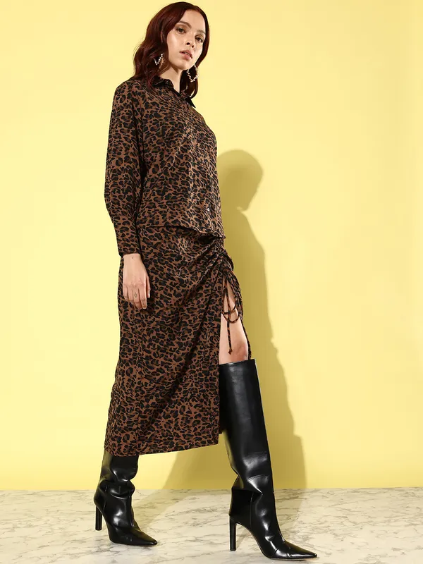 Brown_&_Black_Crepe_Collared_Top_&_Skirt_Co-ords_Set_For_Women