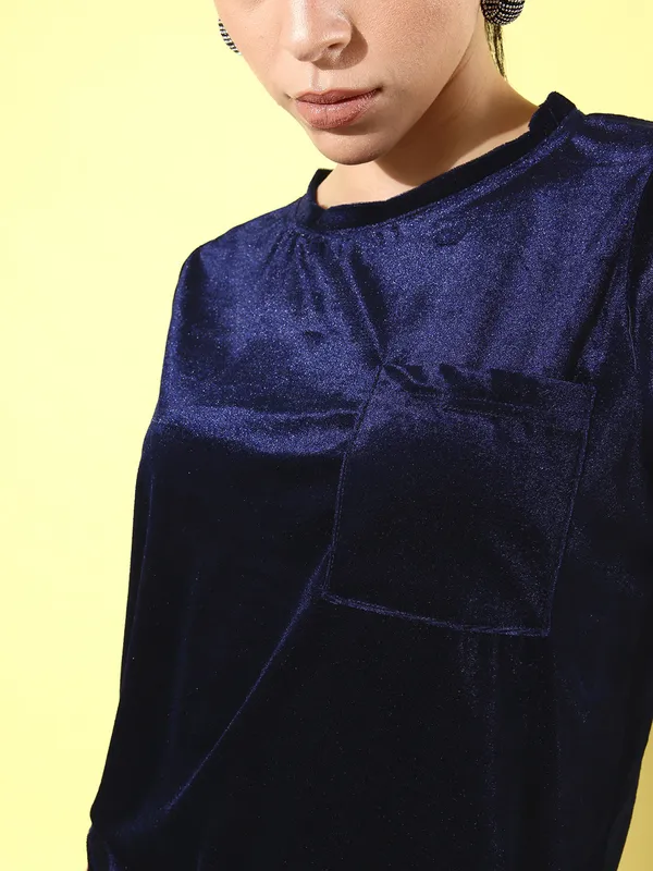 Blue_Velvet_Round_Neck_Tshirt_&_Regular_Shorts_For_Women_Co-ords_Set