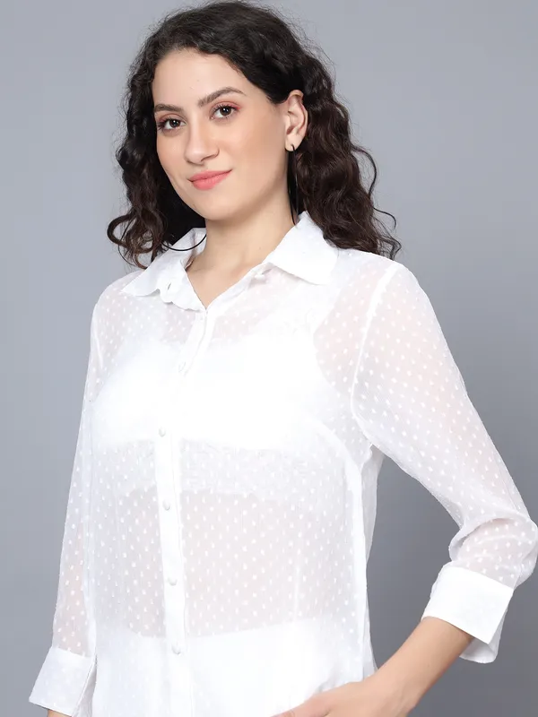 White_Chiffon_Collared_Shirt_&_Pant_For_Women