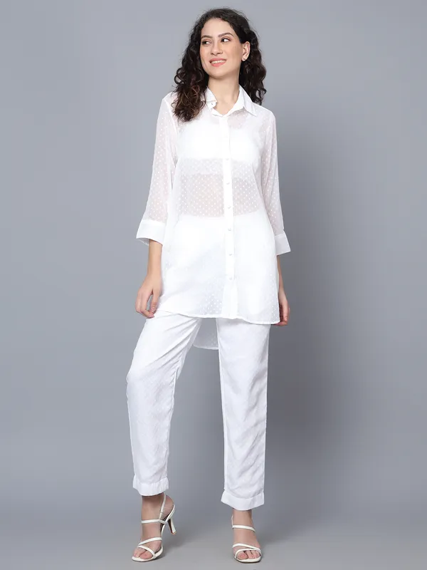 White_Chiffon_Collared_Shirt_&_Pant_For_Women