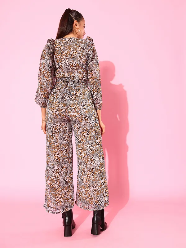 Brown_Chiffon_V-Neck_Top_&_Palazzos_Co-ords_Set_For_Women