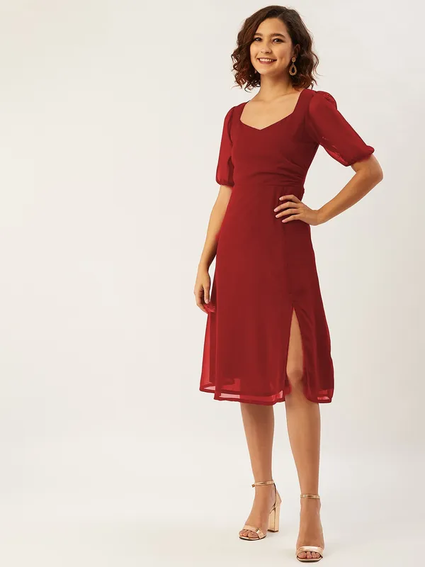 Maroon_Georgette_A-line_Dress_For_Women