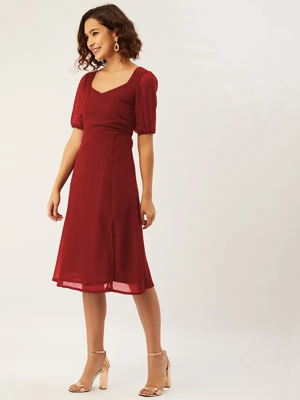 Maroon_Georgette_A-line_Dress_For_Women