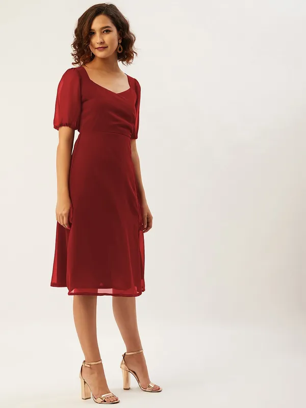 Maroon_Georgette_A-line_Dress_For_Women