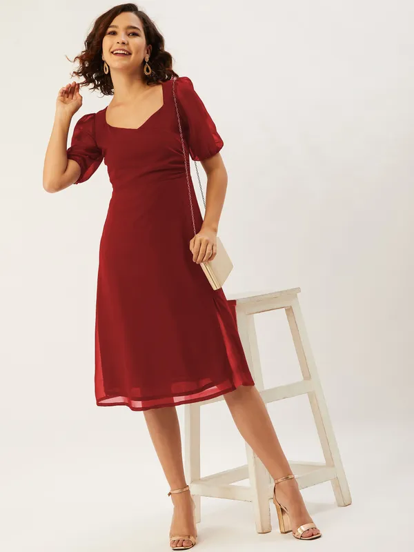 Maroon_Georgette_A-line_Dress_For_Women