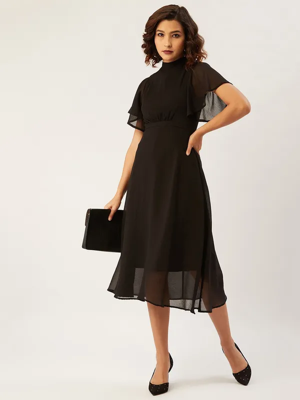 Black_Chiffon_Fit_and_Flare_Dress_For_Women
