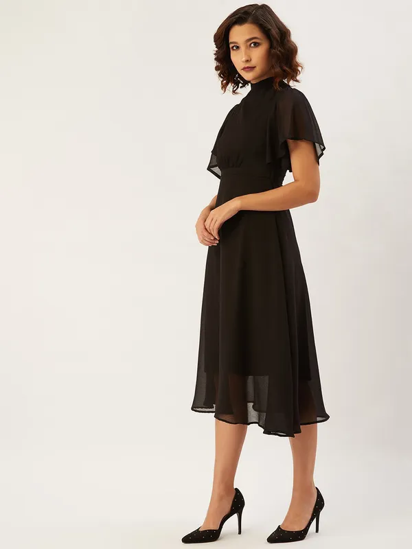 Black_Chiffon_Fit_and_Flare_Dress_For_Women