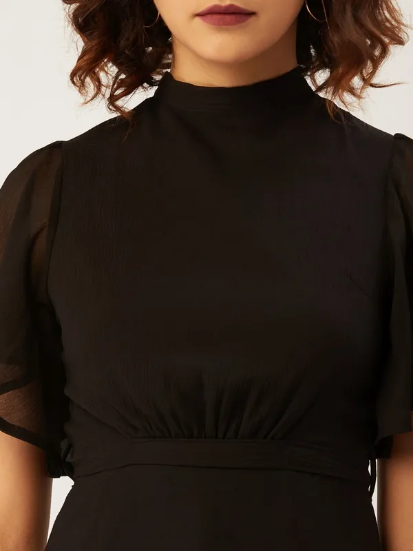 Black_Chiffon_Fit_and_Flare_Dress_For_Women