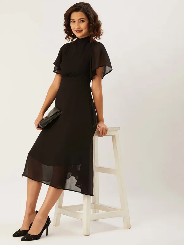 Black_Chiffon_Fit_and_Flare_Dress_For_Women