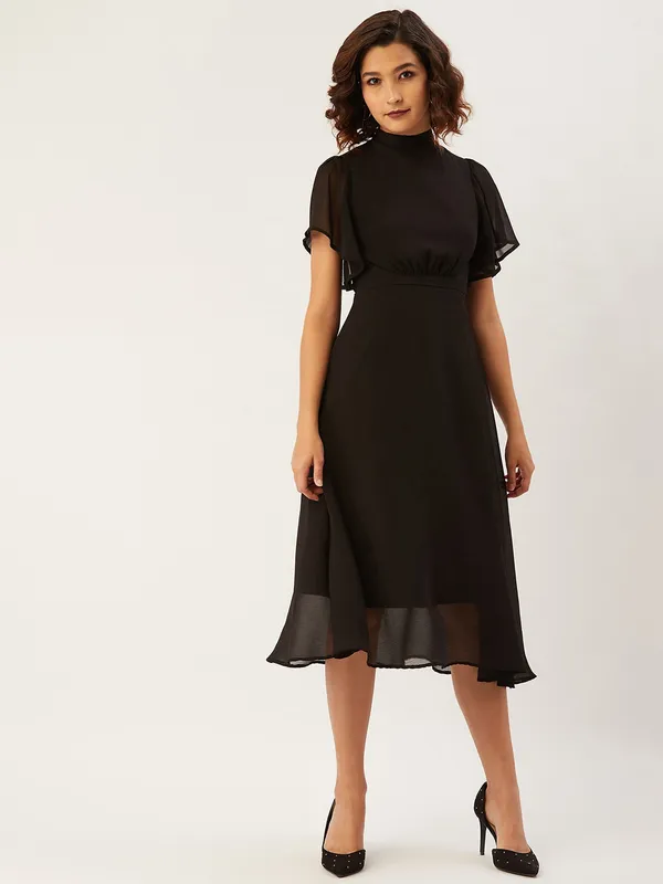Black_Chiffon_Fit_and_Flare_Dress_For_Women