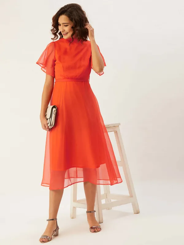 Orange_Chiffon_Fit_and_Flare_Dress_For_Women
