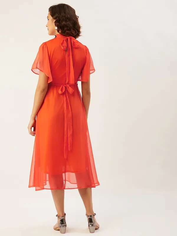 Orange_Chiffon_Fit_and_Flare_Dress_For_Women