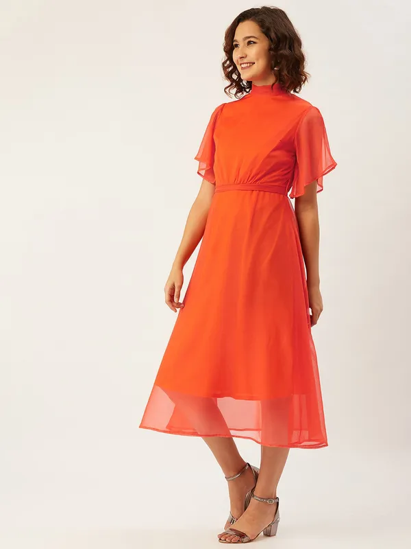 Orange_Chiffon_Fit_and_Flare_Dress_For_Women