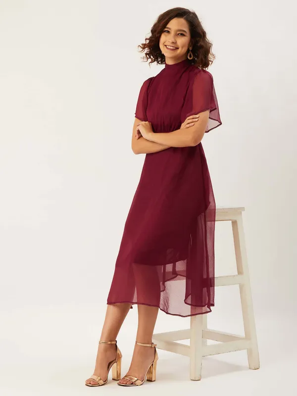 Maroon_Chiffon_Fit_and_Flare_Dress_For_Women