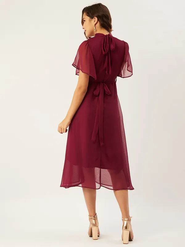 Maroon_Chiffon_Fit_and_Flare_Dress_For_Women