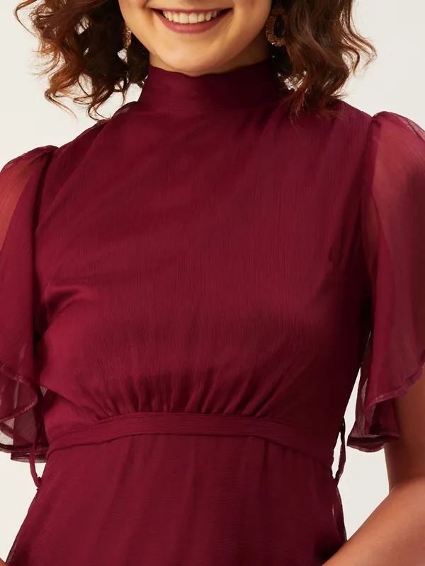 Maroon_Chiffon_Fit_and_Flare_Dress_For_Women