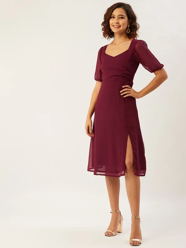 Maroon_Georgette_A-line_Dress_For_Women