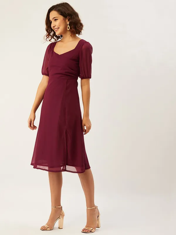 Maroon_Georgette_A-line_Dress_For_Women