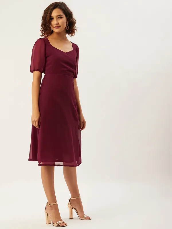 Maroon_Georgette_A-line_Dress_For_Women