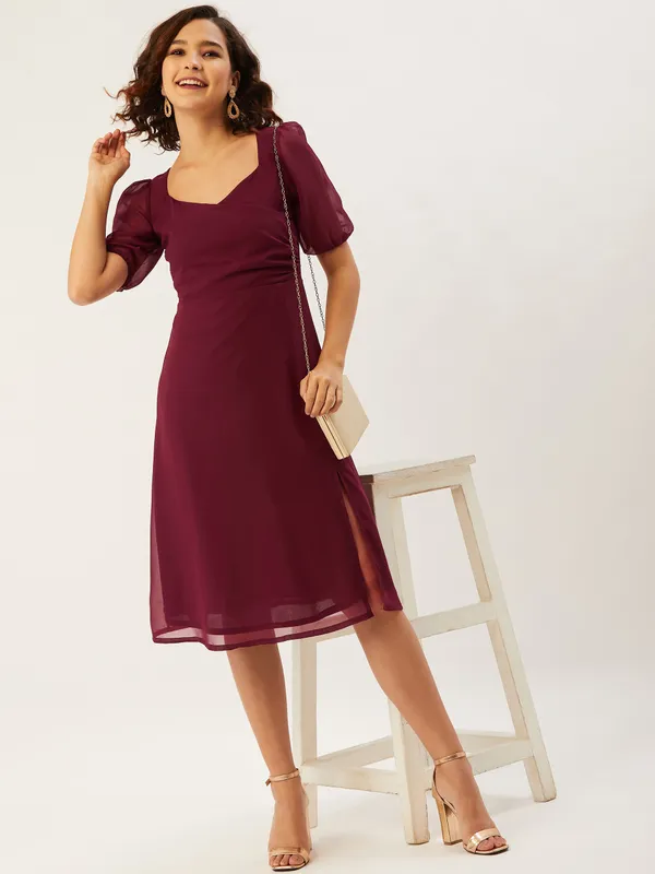 Maroon_Georgette_A-line_Dress_For_Women