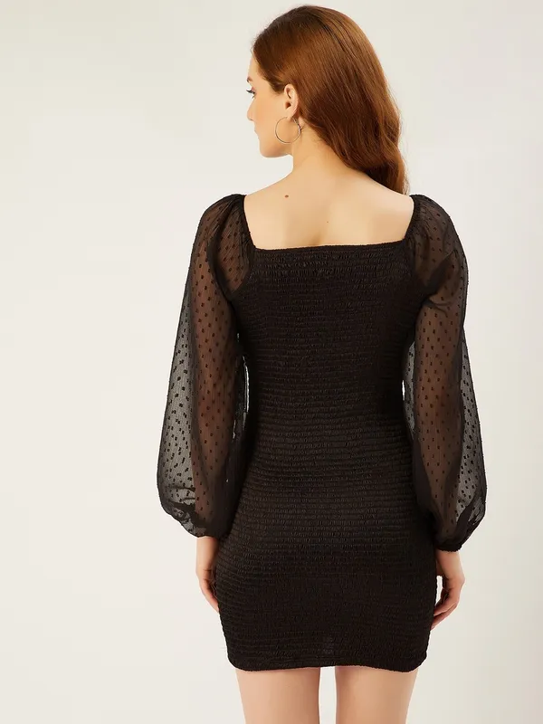 Black_Satin_Fit_and_Flare_Dress_For_Women