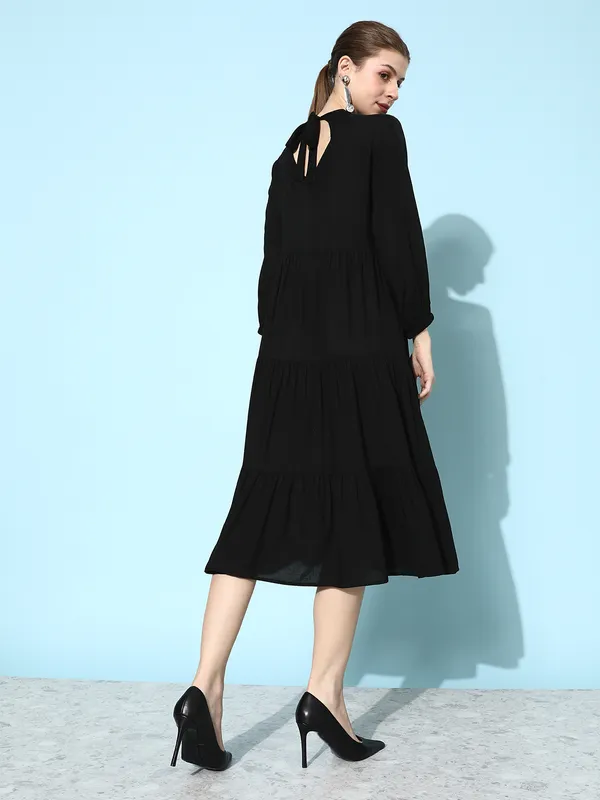 Women_Black_Rayon_Fit_and_Flare_Tie_Up_Neck_Gathered_Dress