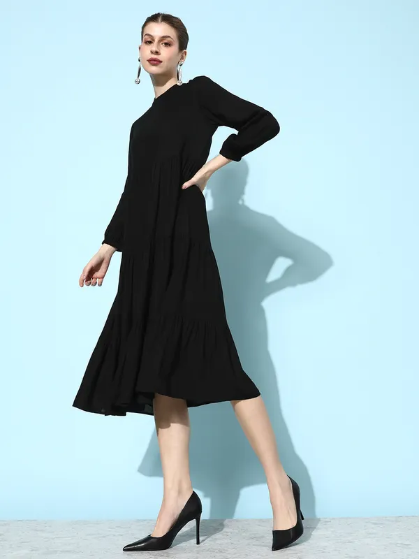 Women_Black_Rayon_Fit_and_Flare_Tie_Up_Neck_Gathered_Dress