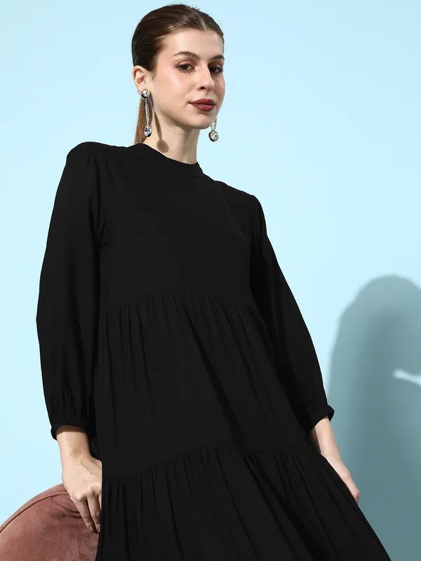 Women_Black_Rayon_Fit_and_Flare_Tie_Up_Neck_Gathered_Dress