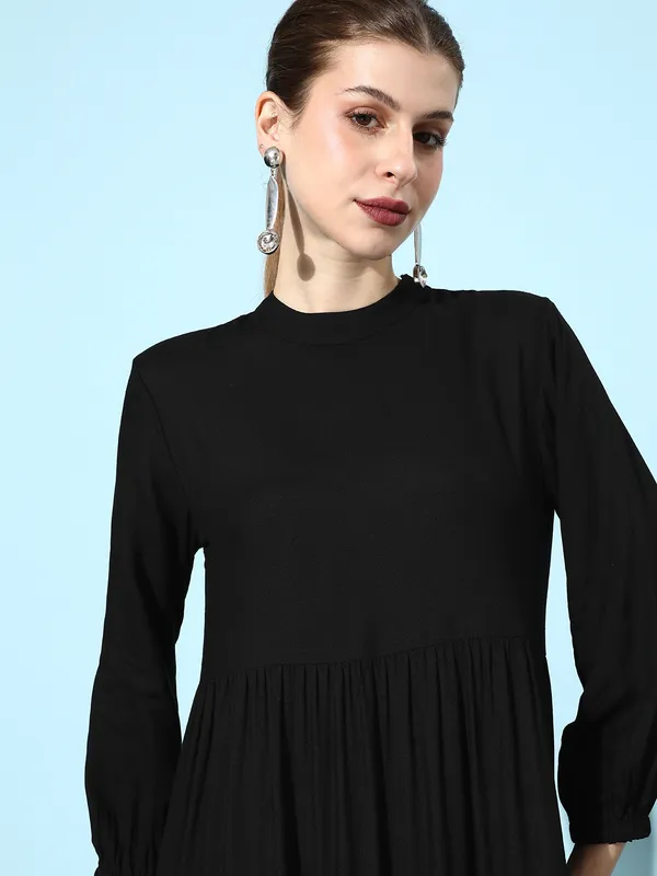 Women_Black_Rayon_Fit_and_Flare_Tie_Up_Neck_Gathered_Dress