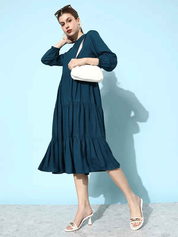 Women_Blue_Rayon_Fit_and_Flare_Tie_Up_Neck_Gathered_Dress