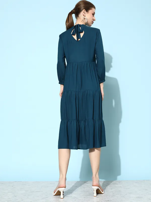 Women_Blue_Rayon_Fit_and_Flare_Tie_Up_Neck_Gathered_Dress