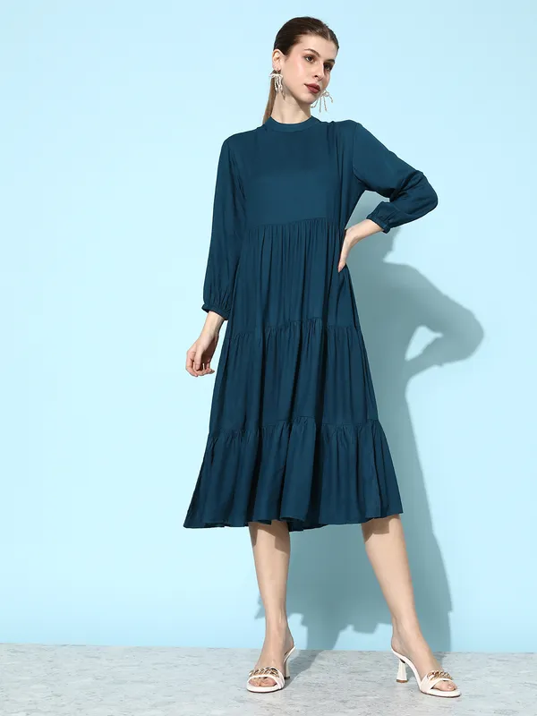 Women_Blue_Rayon_Fit_and_Flare_Tie_Up_Neck_Gathered_Dress
