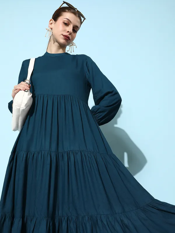 Women_Blue_Rayon_Fit_and_Flare_Tie_Up_Neck_Gathered_Dress