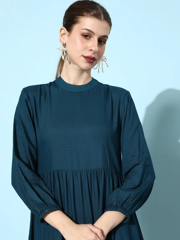 Women_Blue_Rayon_Fit_and_Flare_Tie_Up_Neck_Gathered_Dress