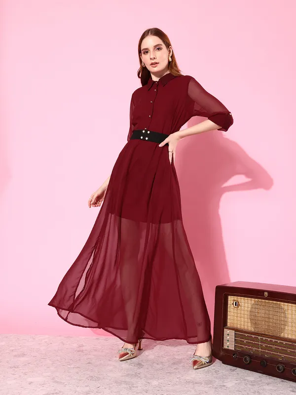Maroon_Georgette_A-line_Dress_For_Women